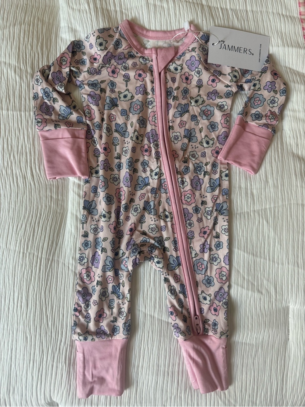In my Jammers Pink Floral Footed Baby Pajama Zip-Front One-Piece